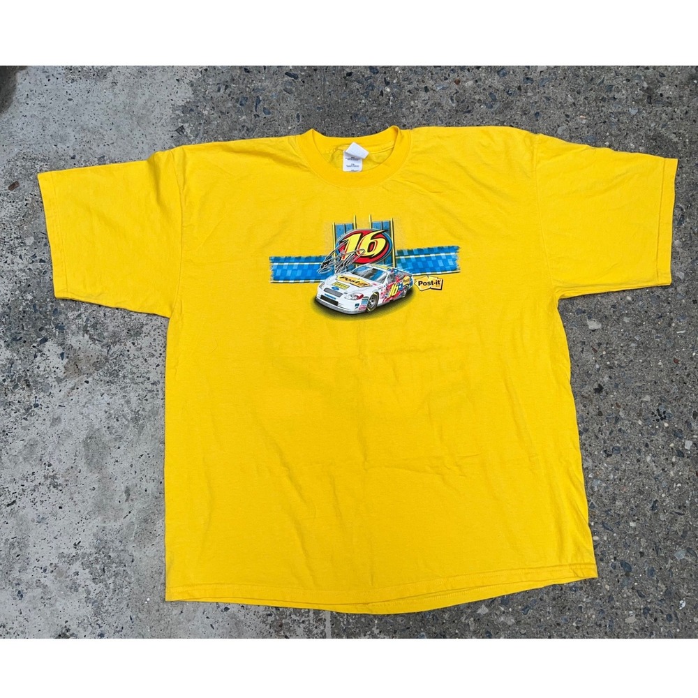 Vintage Greg Biffle NASCAR Shirt  Yellow Post-it Brand Racing Ford #16 2XL